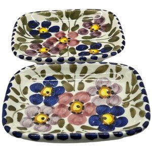 ARTESA Set of Vtg FOLK ART Floral Trays Plates Spain Spanish Boho Decor Cottage